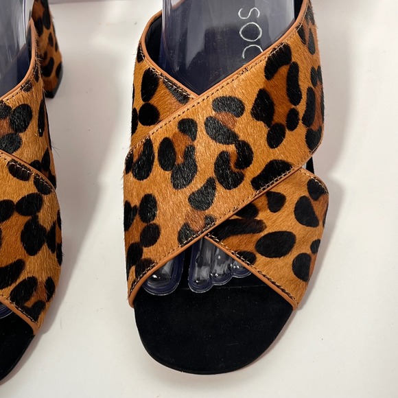 Sole Society Leopard Print‎ Cross Strap Block Heel Slide Sandal Women's - Picture 2 of 5